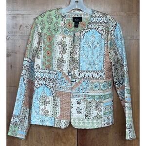 Vintage MDL Quilted Patchwork Collarless Full Zip Crop Jacket M Boho Artistic